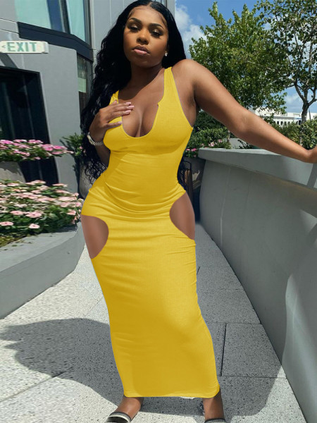 Camisole, deep V-neck, slim sexy long dress L240