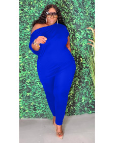 Plus size women's fashion oblique shoulder casual solid color sports suit Y10015