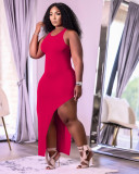 Fashion split open back solid color vest dress Y10008