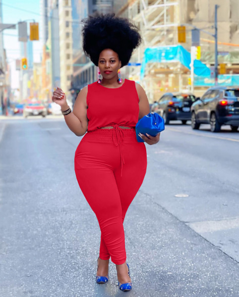 Vest solid color leisure sports plus size two-piece suit Y10013