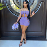 Fashion sexy solid color wrapped chest pit strip two-piece shorts short D88115
