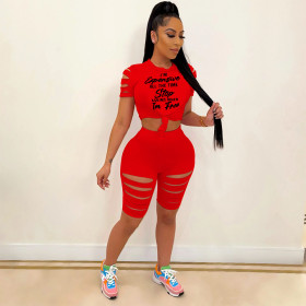 Fashion trendy casual letter printing sports burnt two-piece set H3715