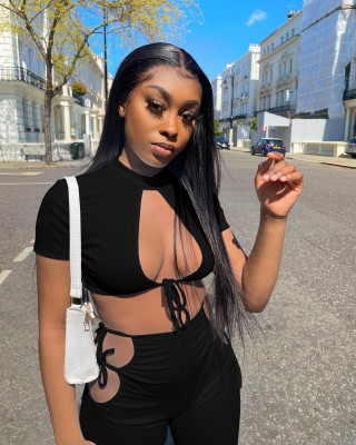 Sexy bare chest strap round neck casual nightclub two-piece suit Y10012