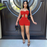 Fashion sexy solid color wrapped chest pit strip two-piece shorts short D88115