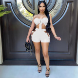Fashion sexy solid color wrapped chest pit strip two-piece shorts short D88115