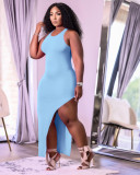Fashion split open back solid color vest dress Y10008