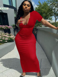 Fashionable Deep V Neck Sexy Dress Long Skirt H3718