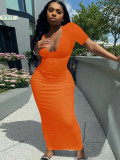 Fashionable Deep V Neck Sexy Dress Long Skirt H3718