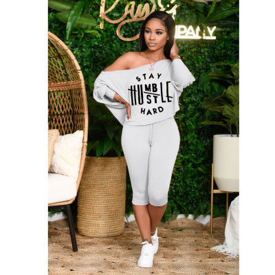 Ladies Fashion Letter Printed Casual Two-Piece Shoulder Shorts H3668
