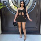Fashion sexy solid color wrapped chest pit strip two-piece shorts short D88115