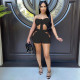 Fashion sexy solid color wrapped chest pit strip two-piece shorts short D88115