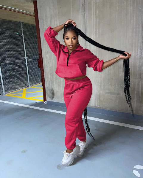 Women's solid color zipper sports suit fashion casual two-piece suit TC089