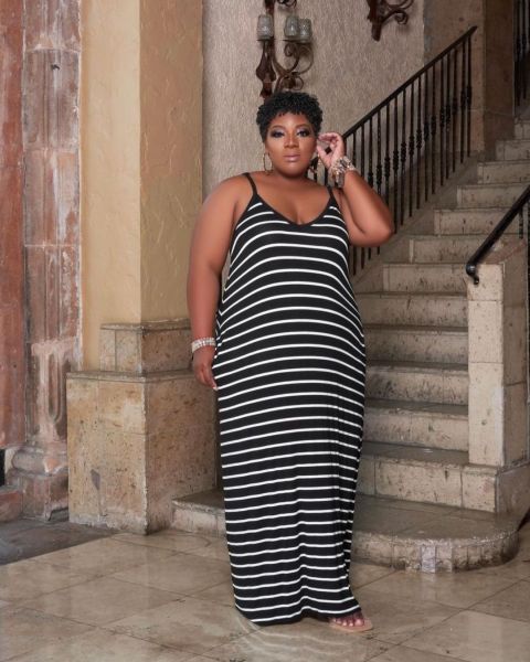 Striped print dress plus size women's clothing L-5XL home service TC087