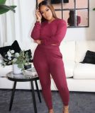 Solid color pit strip leisure two-piece suit TC047