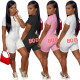 Women's short-sleeved jumpsuit body letter printed one-piece pants women F156