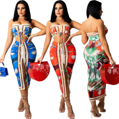 Two-piece fashion women's casual printed skirt suit Q77228