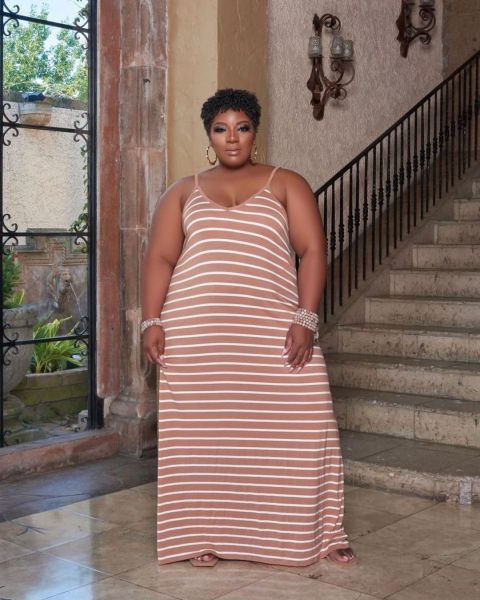 Striped print dress plus size women's clothing L-5XL home service TC087