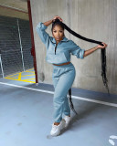 Women's solid color zipper sports suit fashion casual two-piece suit TC089