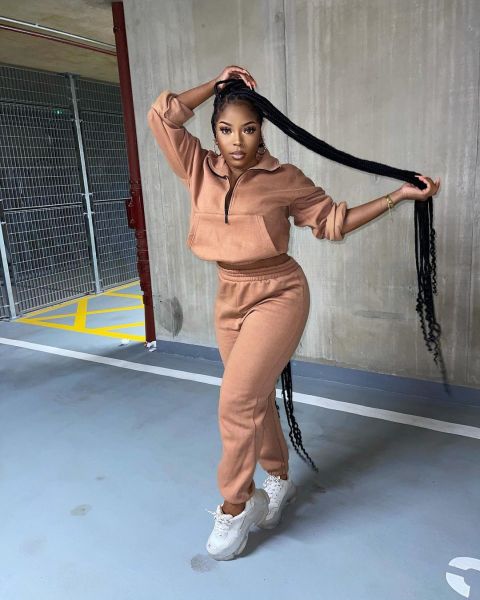 Women's solid color zipper sports suit fashion casual two-piece suit TC089