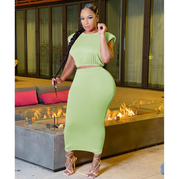 Women's solid color round neck cute sexy skirt two-piece suit TC086