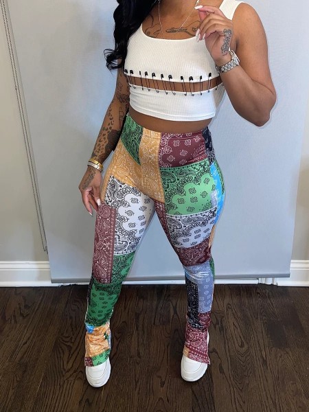 Women's casual patchwork split pants Women's casual pants Street wear trousers L232