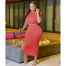 Women's solid color round neck cute sexy skirt two-piece suit TC086