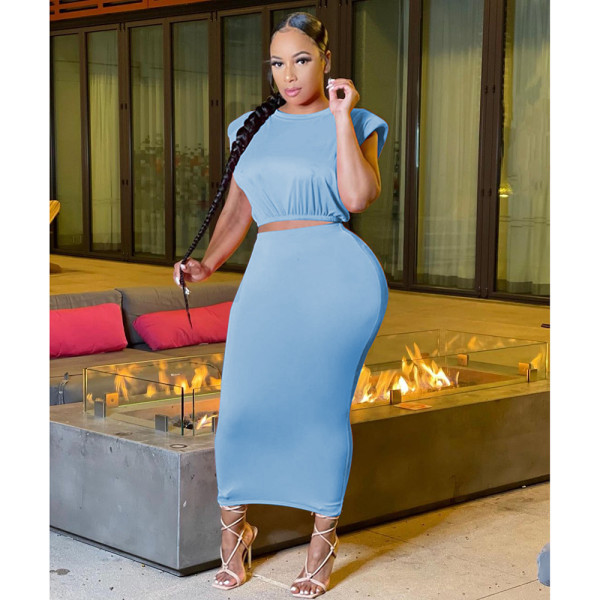 Women's solid color round neck cute sexy skirt two-piece suit TC086