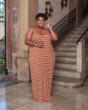 Striped print dress plus size women's clothing L-5XL home service TC087