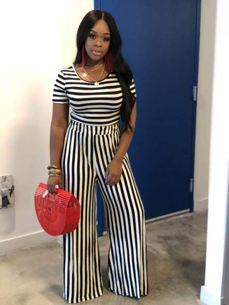 Fashion women's colorful casual striped two-piece suit H5001