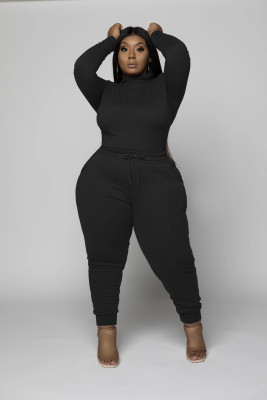Fashion women's solid color plus size long-sleeved casual suit Q7113
