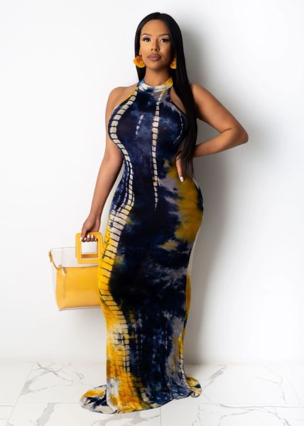 Women's colorful tie-dye fashion loose dress A5018