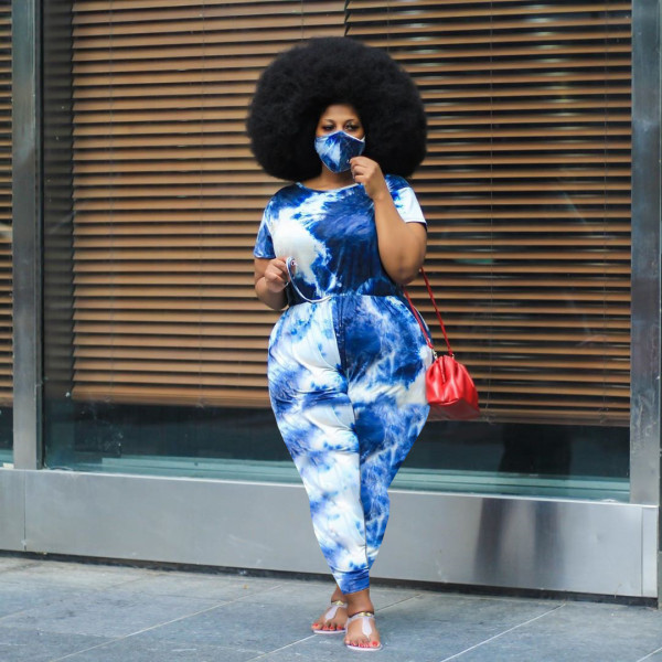 Women's plus size 5XL tie-dye jumpsuit Q7026