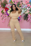 Cotton solid color leisure off-shoulder ruffle suit two-piece suit L230