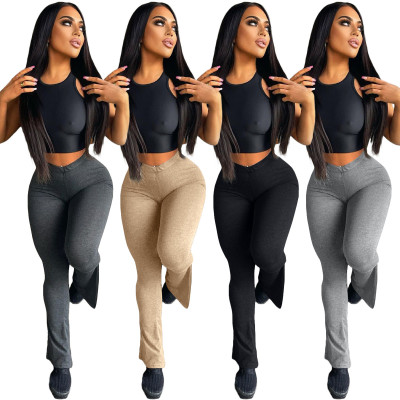 Sexy cotton flared trousers with covered hips L244
