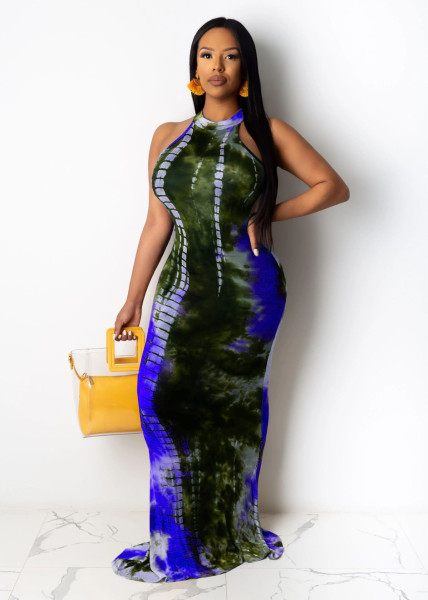 Women's colorful tie-dye fashion loose dress A5018