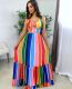 Fashion rainbow stripe print suspender dress YD8502