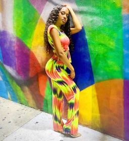 Women's fashion casual street printing two-piece suit Q77224