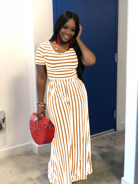 Fashion women's colorful casual striped two-piece suit H5001
