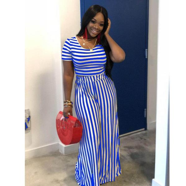 Fashion women's colorful casual striped two-piece suit H5001
