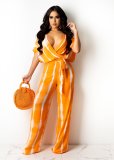 Ladies Tie Dye Loose V-Neck Wide Leg Pants Two-Piece Set L258