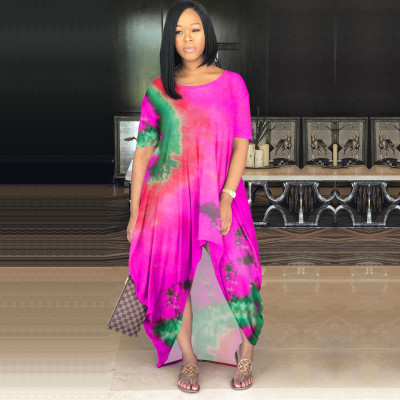 Women's color tie-dye fashion loose skirt multicolor dress Q7022