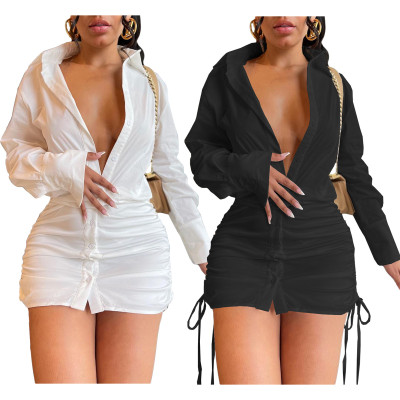 Women's autumn shirt dress long sleeve pleated L262