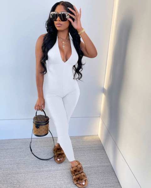 Hanging striped chest-wrapped strappy jumpsuit trousers L251