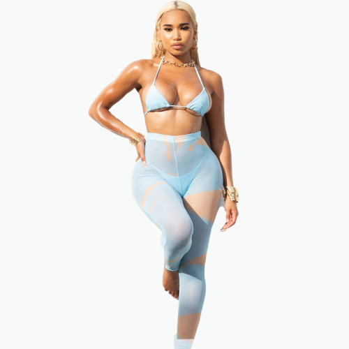 Swimsuit see-through mesh trousers, long skirt, three-piece suit FFD1124