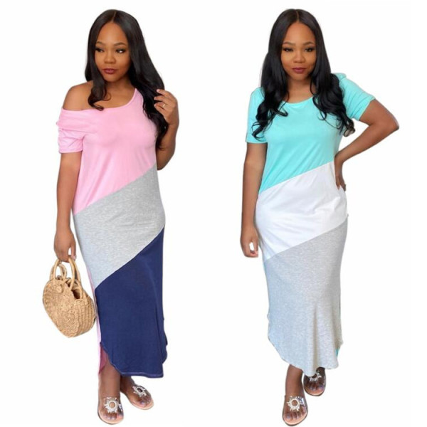 Summer color matching short-sleeved dress XY8025