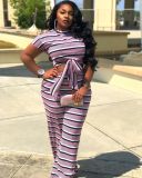 Women's plus size stripe printing two-piece suit MY063