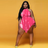New slim plus size back zipper sleeveless tie-dye sexy fake two-piece jumpsuit MY066