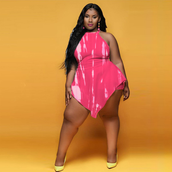 New slim plus size back zipper sleeveless tie-dye sexy fake two-piece jumpsuit MY066