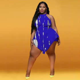 New slim plus size back zipper sleeveless tie-dye sexy fake two-piece jumpsuit MY066
