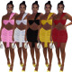 New white sleeveless solid color skirt suit short tube top folds navel two-piece suit JZH8028